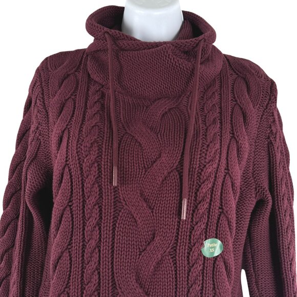 L.L. Bean Double L Mixed Cable Knit Sweater XSP Funnelneck Wine NWT FS-1396 - Picture 3 of 11
